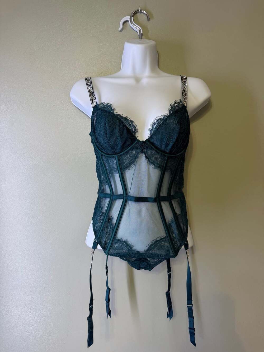 Victoria's Secret Shine Strap Lace Teddy Green